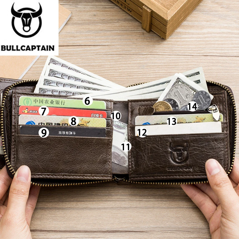 BULLCAPTAIN Новое поступление мужской кожаный бумажник RFID мужской кошелек из воловьей кожи портмоне тонкий дизайнерский брендовый кошелек Billetera para hombres