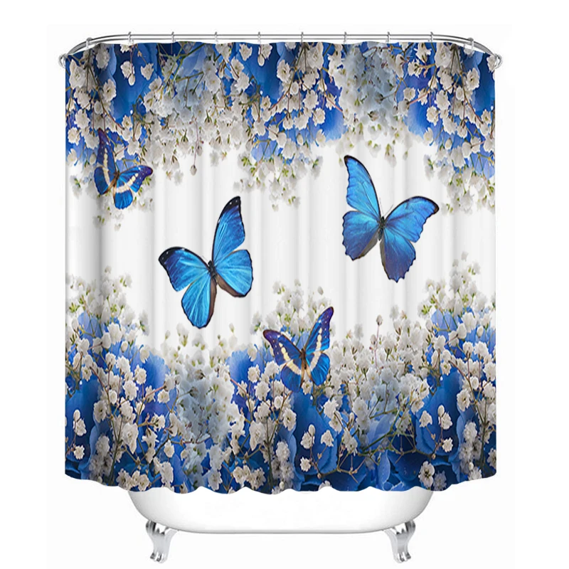 Чехол с изображением синей бабочки душ Шторы Набор Красивые цветы Ванная комната