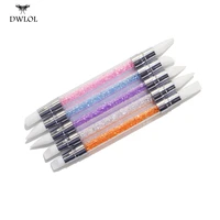 5 pc dual heads silicone nail art sculpture pen rhinestone acrylic handle for emboss carving craft polish manicure tool