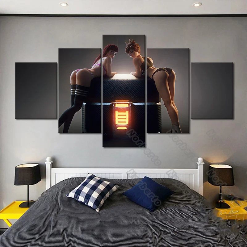 

5Pcs Hd Printed Frameless Canvas Painting animation Games Poster Ow Dva Sexy Girls Hips Pictures for Home Rooms Wall Decoration