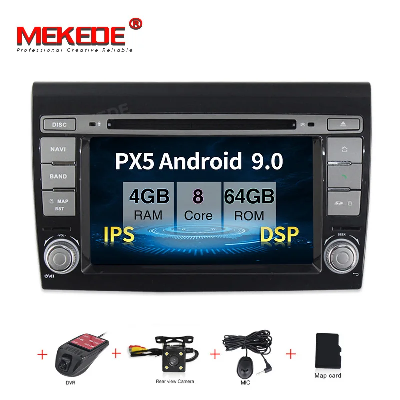 64G CAMERA DVR DSP Автомобильный мультимедийный плеер Android 9,0 gps 2 Din стерео система для Fiat/Bravo 2007-2012 4 ядра 2 ГБ ram радио am fm Wifi USB - Цвет: 64G CAMERA DVR