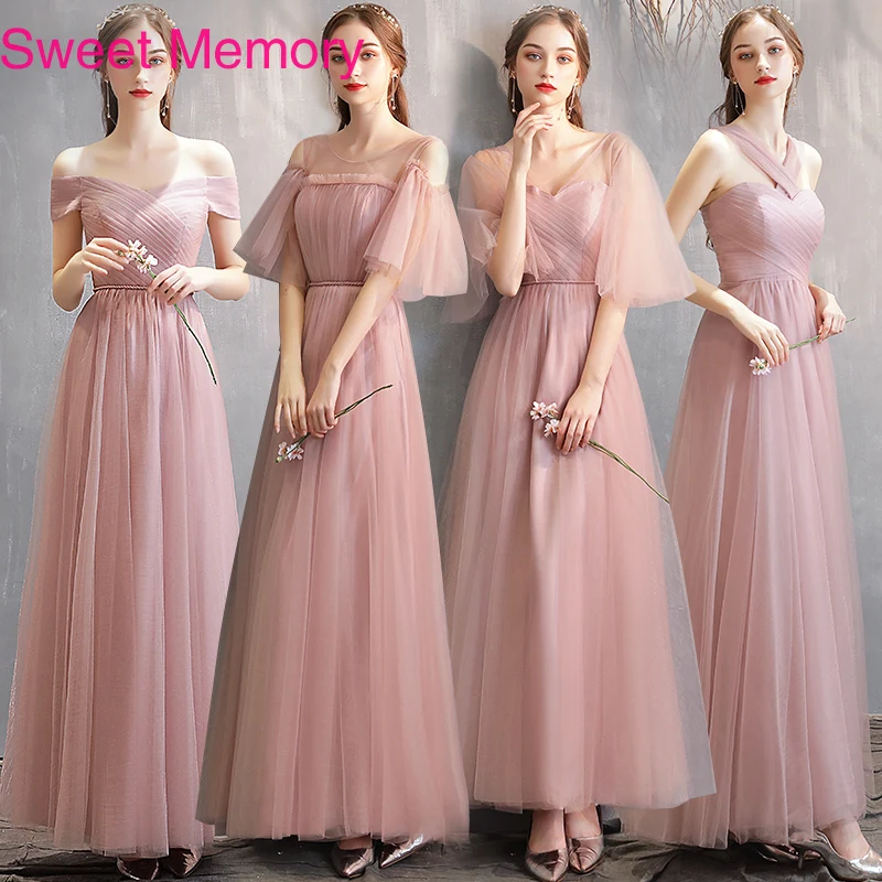 Элегантное Длинное пыльное розовое платье для подружки невесты с эффектом