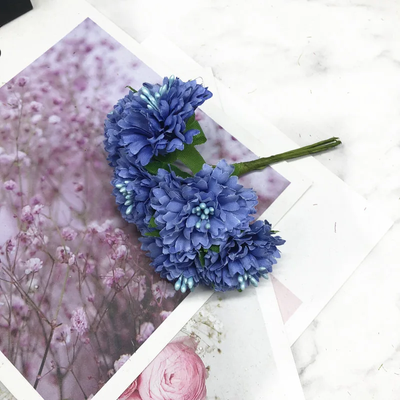 Dark blue HINDJEF 6 шт./4 см искусственная мини бутоньерка с тычинками Свадебные украшения дома DIY ВЕНОК подарок boxcollage Украшение Моделирование цветок - Цвет: Dark blue