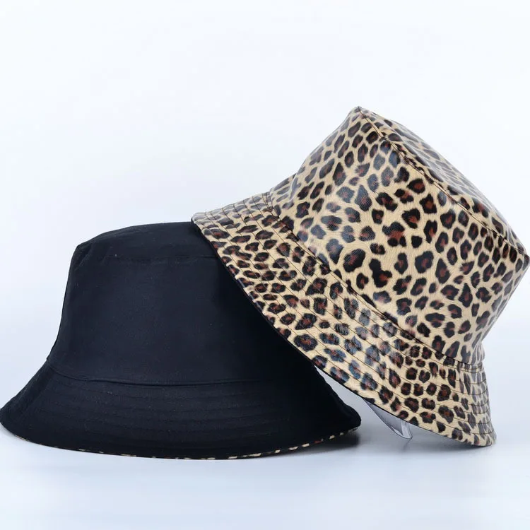 

Leopard Fisherman Hat Womens Can Wear Double-sided Fisherman Hat In Autumn and Winter Fashion Rainproof PU Leather Warm Hat Mens