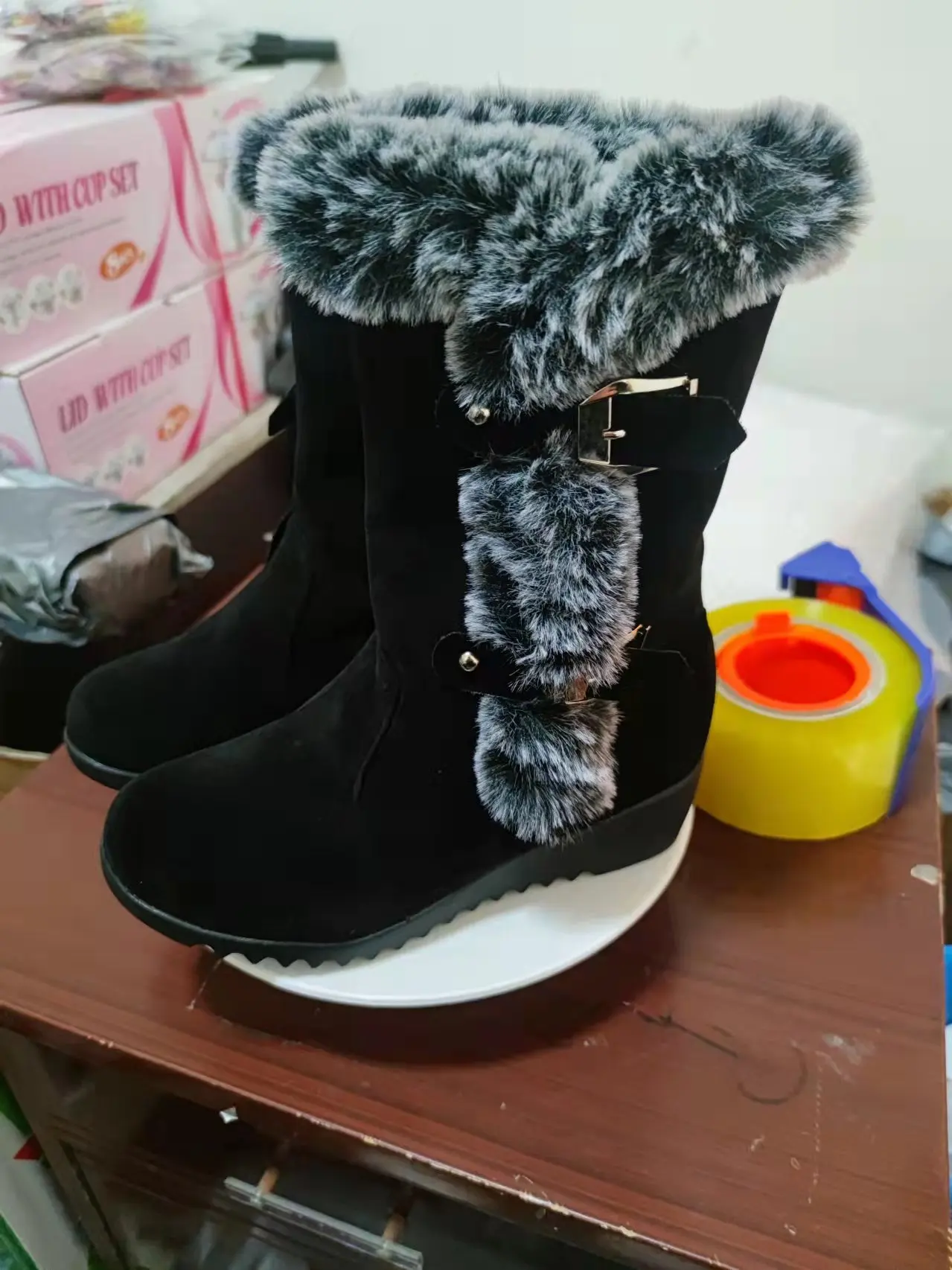 

Women's autumn winter new snow boots thick-soled set foot imitation rabbit fur botas de mujer 2021 nuevas invierno altas bottes