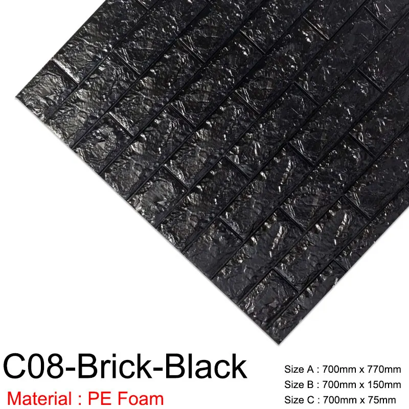 C08-Brick-Black 3D обои, Мраморная кирпичная кожура и самоклеющиеся настенные стикеры s, водонепроницаемые, DIY, для кухни, ванной, дома, настенные наклейки, виниловые - Цвет: C08-Brick-Black