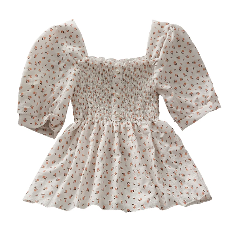 

Women Fashion Outdoor Casual Flower Short Sleeves Pleated Blouse Ladies OL Sweet Top Girls Student Elegant Daily Basic Shirts
