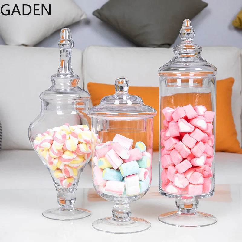 European Style Storage Jar Glass Decoration Candy Jar with Lid Decoration Sugar Storage Box Dessert Table Wedding Decoration