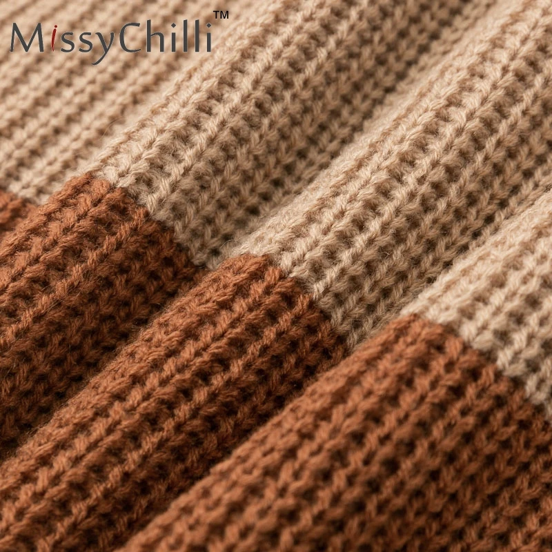 MissyChilli вязаный пуловер с высоким воротником в полоску с длинным рукавом и высоким воротником, женский свитер на осень и зиму, модный свитер в уличном стиле