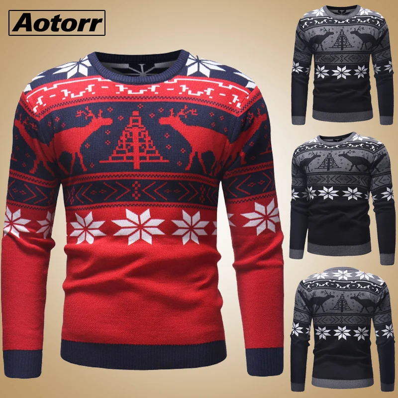 Мужской Повседневный свитер с круглым вырезом принтом оленя Осень-зима