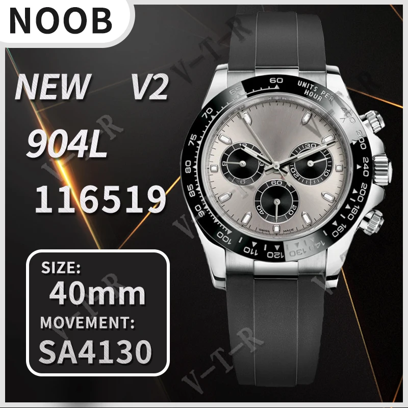 

Men's Chronograph Watch 40mm Daytona 116519 Noob 1:1 Best Edition 904L SS Case Gray/Black Dial Free Extra Rubber Strap SA4130 V2