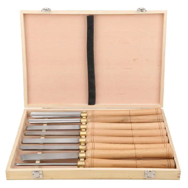 

8pcs HSS Wood Turning Lathe Tool Chisel Set Woodworking Cutting with Wooden Box