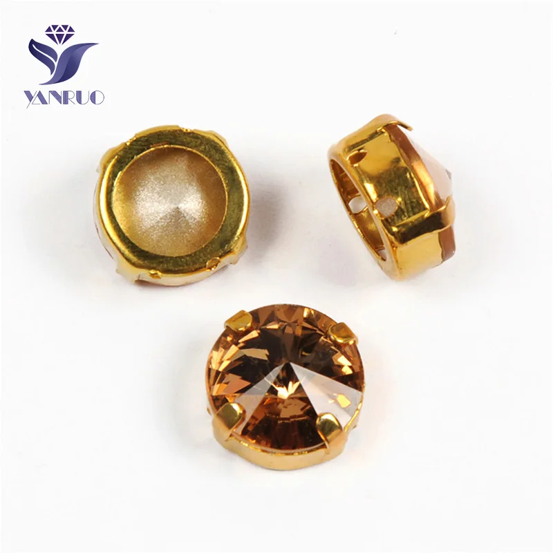 Light Colorado Topaz Yanruo 1122 стакан Rivoli Strass хрустальные маскарадные камни металлическая установка DIY заостренный назад пришить стразы для поделок - Цвет: Light Colorado Topaz