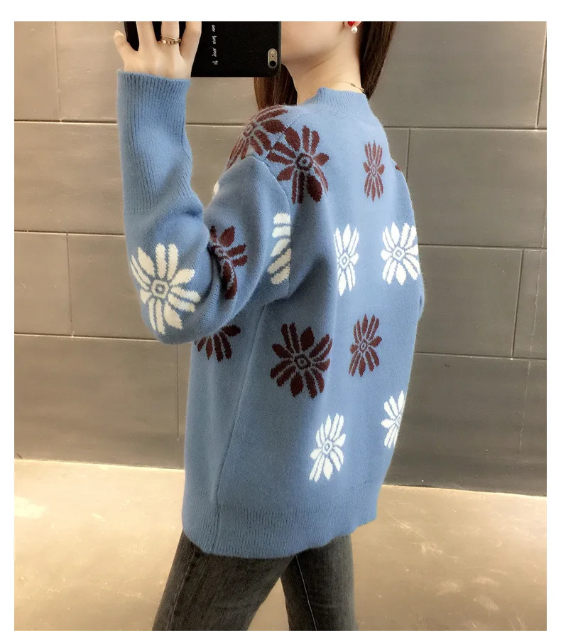 

Low-neck Sweater Women's Knitted Loose-fitting Outer Wear Wild Bottoming Pullover Autumn Winter Thickening Tide Fall 2020 Women