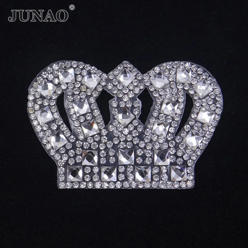 

JUNAO 10pcs Clear Crown Hotfix Rhinestones Motif Iron On Crystal Patches Glass Stones Patches Applique for Clothes Fabric