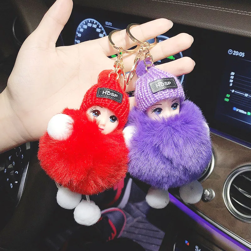 

Big Eye Hair Bulb Dream Doll Key Chain Sleep Baby Charm Women Bag Pendant Car Keychain Plush Keyring Gift