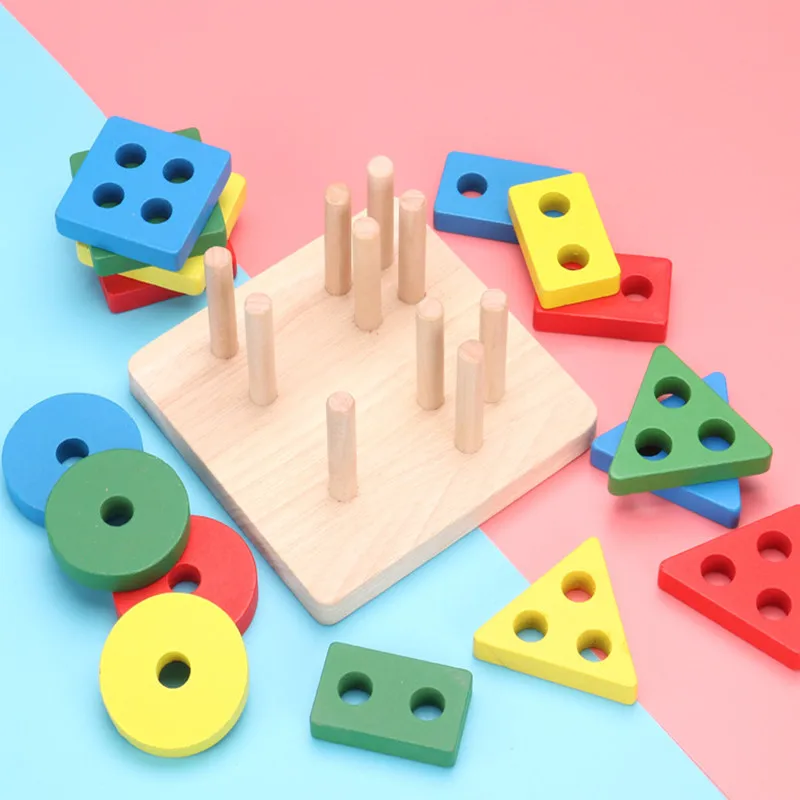 образовательные игрушки Монтессори обучения деревянные полюс геометрическая