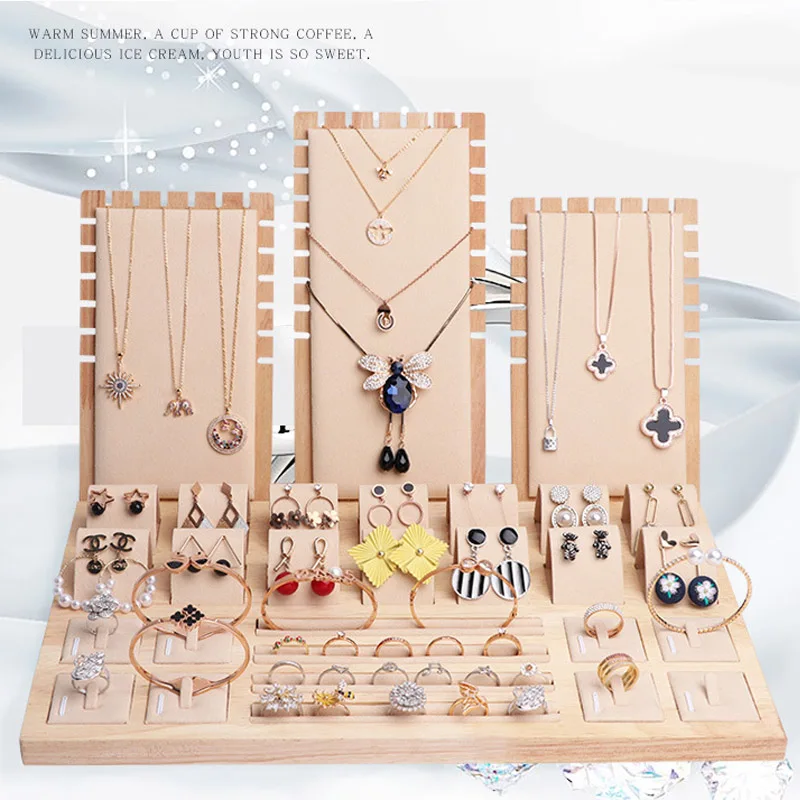 3Color Wood Earring Necklaces Display Stand Pendant Hanger For Women Counter Jewelry Stand Shooting Live Jewellery Display Props