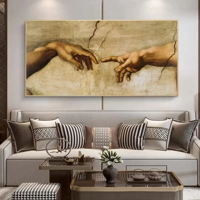 

The Creation of Adam By Michelangelo Famous Art Canvas Paintings The Wall Art Hand To Hand Pictures Posters and Prints No Frame