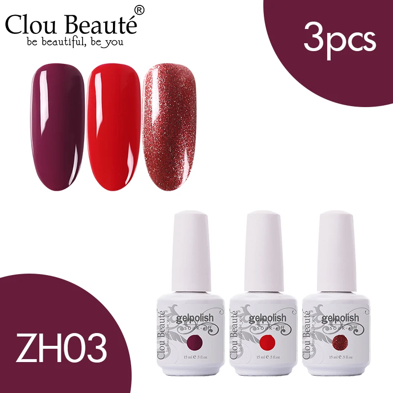 ZH03 Clou Beaute 3 шт. 15 мл Гель-лак набор УФ светодиодный лак для ногтей для маникюра УФ-гель для ногтей Топ УФ светодиодный гель для ногтей Гибридный гель для ногтей - Цвет: ZH03