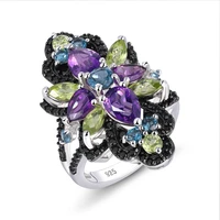 gz zongfa fashion natural blue topaz black spinel gem 925 sterling silver rings women custom fine jewelry