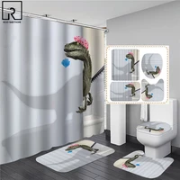 Dinosaur Shower Curtains Waterproof Bathroom Curtain with Hooks Anti-slip Bath Mat Set Soft Rugs Toilet Carpet Home Decor
