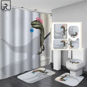 3d dinosaur shower curtains waterproof bathroom curtain with hooks anti slip bath mat set soft rugs wc toilet carpet home decor free global shipping