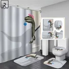 Водонепроницаемая шторка для душа, 3D динозавр, занавеска с крючками для ванной комнаты, с крючками, нескользящий Коврик для ванны, набор мягких ковриков для туалета, домашний декор