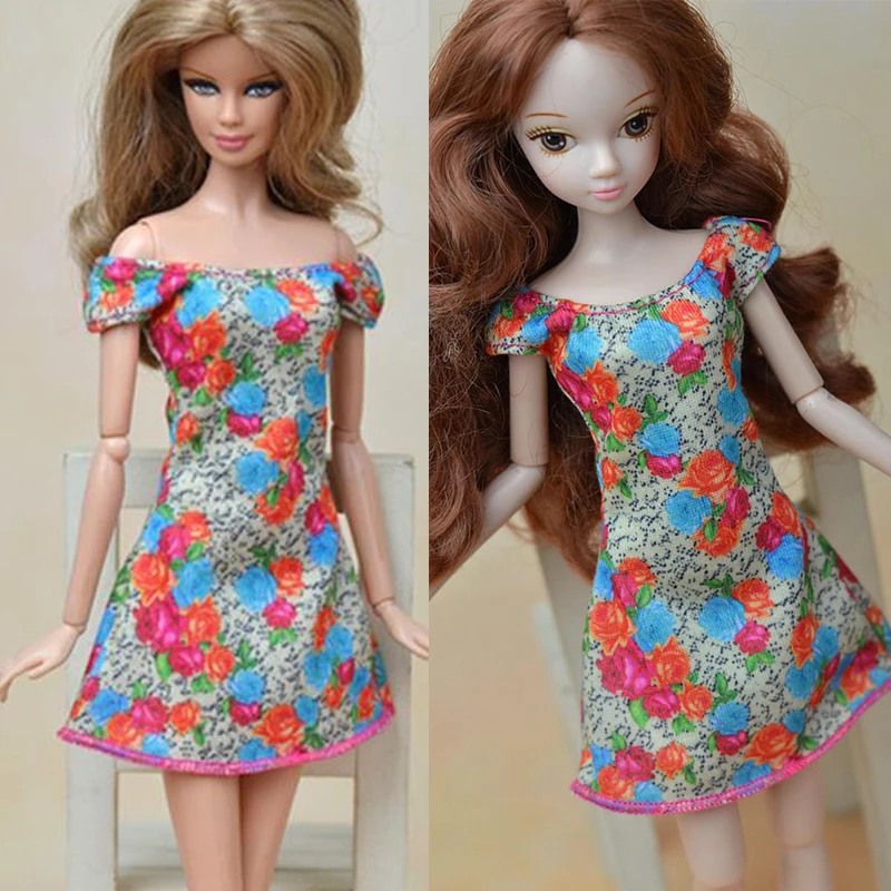 С цветочным принтом вечерние платья для куклы Барби одежда с открытыми плечами