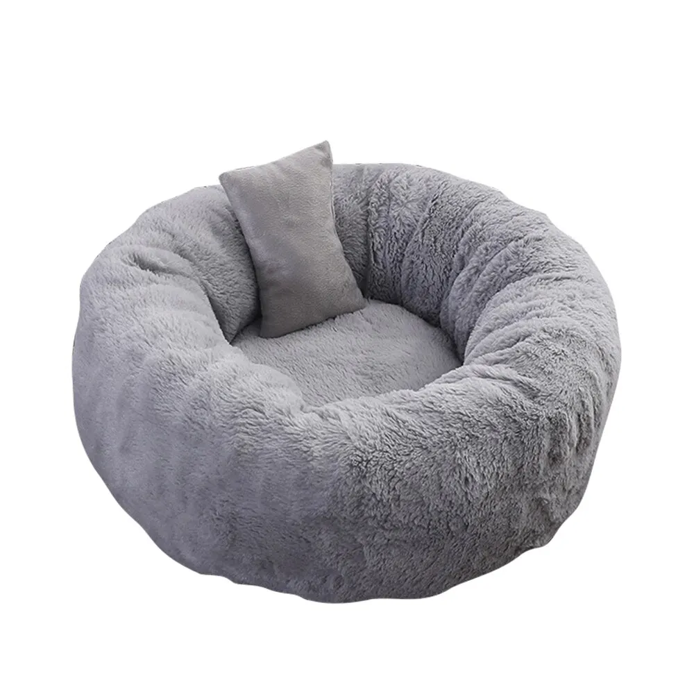 Light Grey Круглый плюшевый домик для кошек мягкая длинная плюшевая кровать для кошек круглая кровать для собак для маленьких собак Лежанка для котов зимняя теплая Лежанка коврик для щенка - Цвет: Light Grey