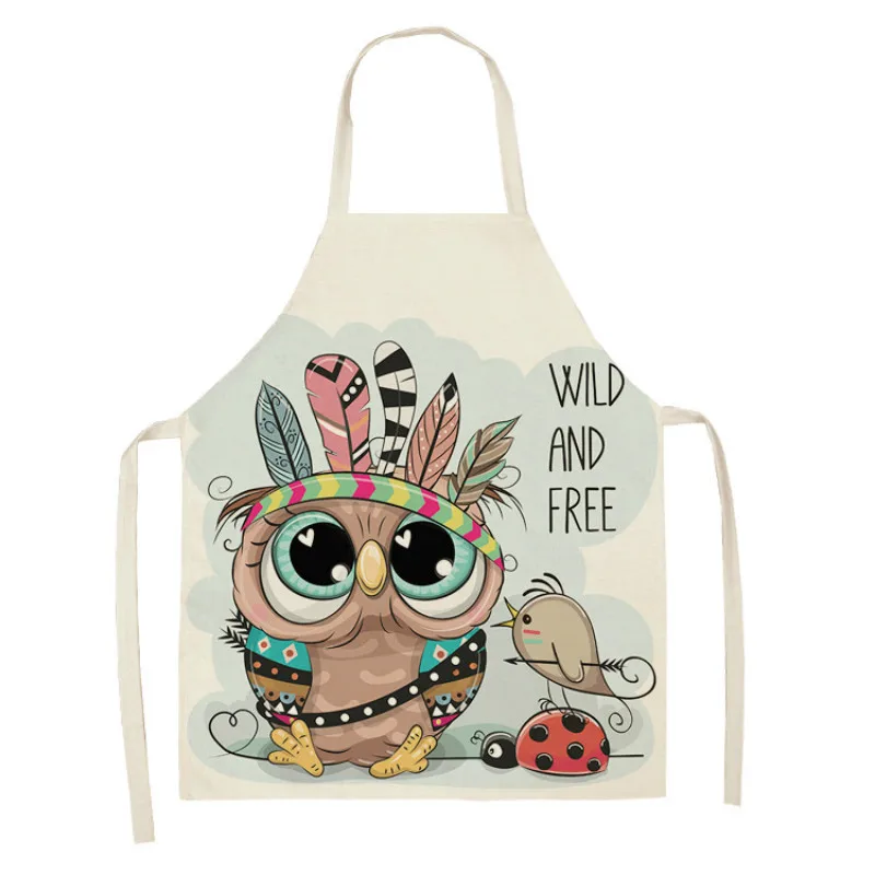 

Owl Sleeveless Apron Cotton Linen Kitchen Apron Women Brief Home Cooking Baking Waist Bib Apron Pinafore Cooking Accessories