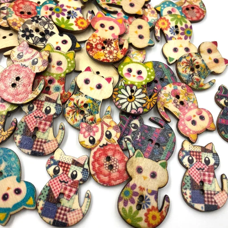 30 шт. смешанные деревянные пуговицы-кошки Lot Craft/Kids Швейные украшения мм WB467 | Дом и