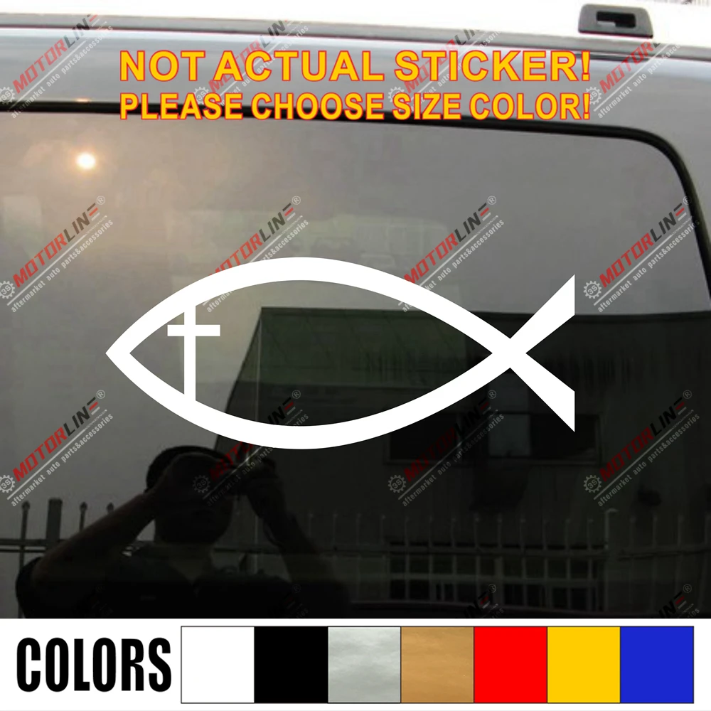 Виниловая наклейка на автомобиль с изображением Иисуса рыбы Креста ихтиса