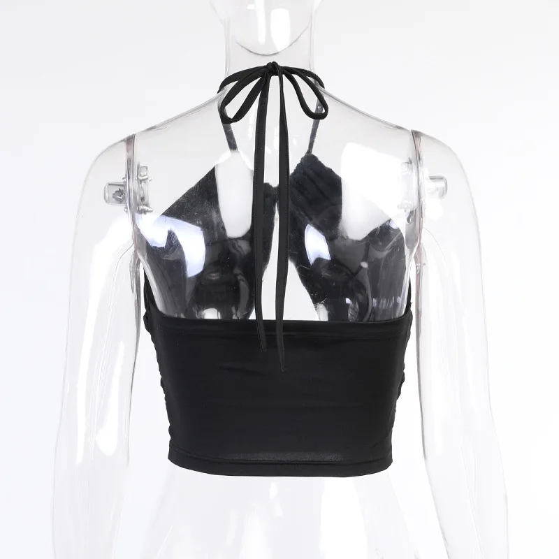 

Black Crop Top Women Clubwear Sexy Hollow Out Rave Outfit Halteres Backless Lace Up Croptop 2000s Aesthetic Bluzka Damska Verano