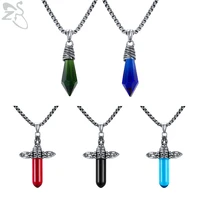 zs high quality sword crystal pendant necklace for men women natural stone chains punk vintage stainless steel necklaces jewelry