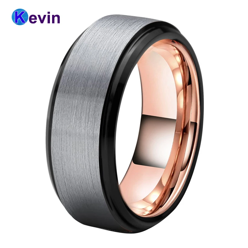 Обручальное кольцо из карбида вольфрама с ступенчатой матовой отделкой для