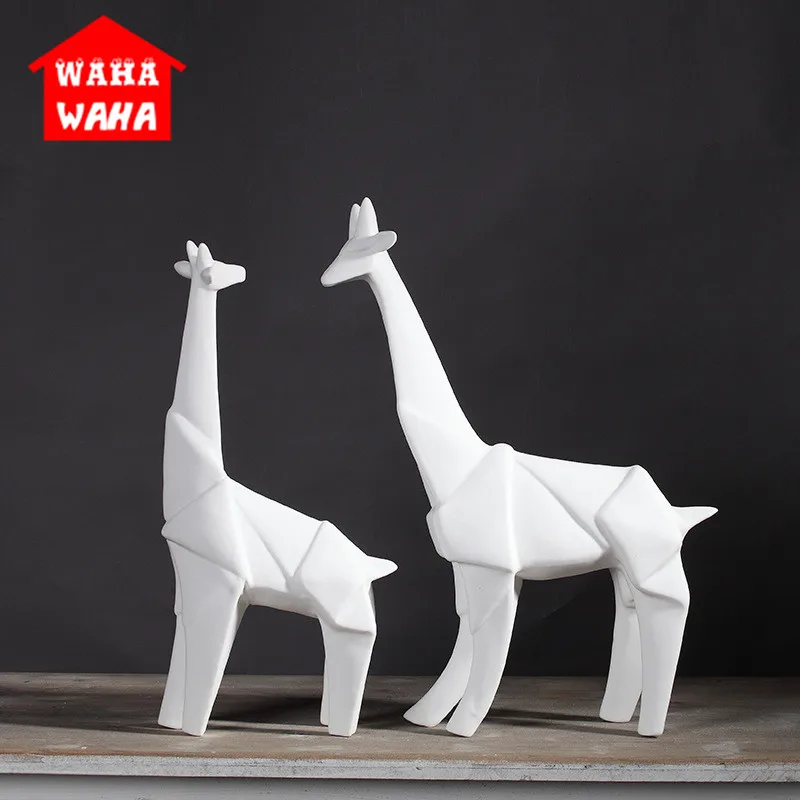 Минималистичная керамическая статуя оригами жираф олень домашний декор ремесла