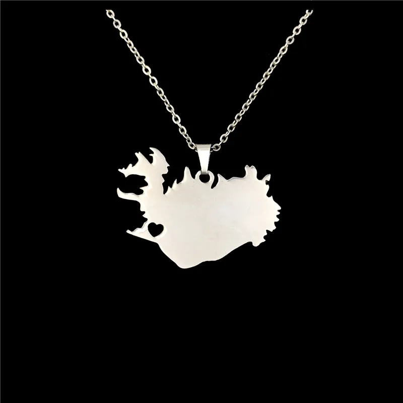 

fashion Stainless Steel necklace Iceland Map necklace geometric Heart pendant women necklace custom statement jewelery gift