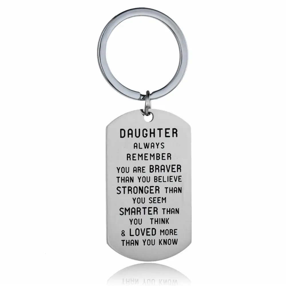 

12PC Daughter Always Remember You Are Braver Than You Believe Keyring Stainless Steel Dog Tag Pendant Keychain Inspire Gifts Hot