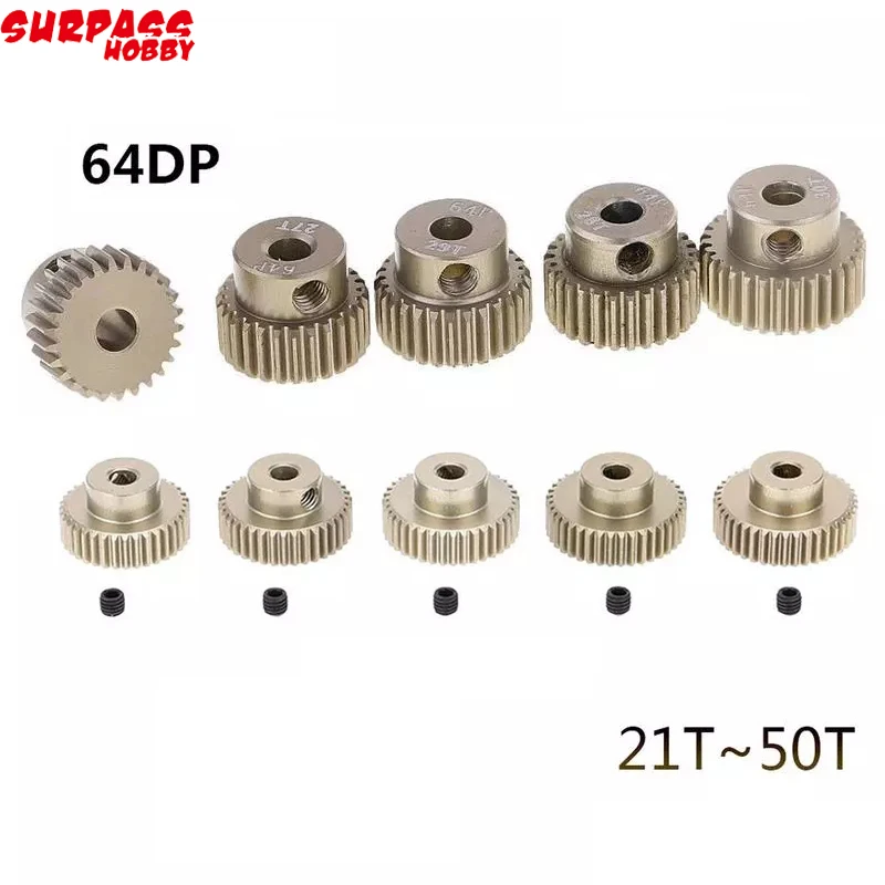 5 шт./лот SURPASSHOBBY 64DP 3,175 мм 21T-25T/26T-30T/31T-35T/36T-40T/41T-45T/46T-50 Т-образная металлическая Шестерня двигателя для радиоуправляемого автомобиля 1/10