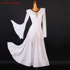 Платье для бальных танцев с V-образным вырезом, большие качающаяся длинная юбка, расклешенные рукава, высококачественная одежда для тренировок для взрослых и детей