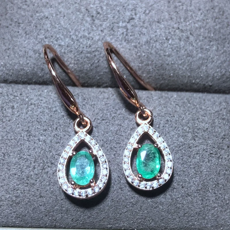 Trendy 925 Silver Natural Colombian Emerald Drop Earrings for Women Fine Jewelry Simple Design Emerald Gemstone Earrings Gift