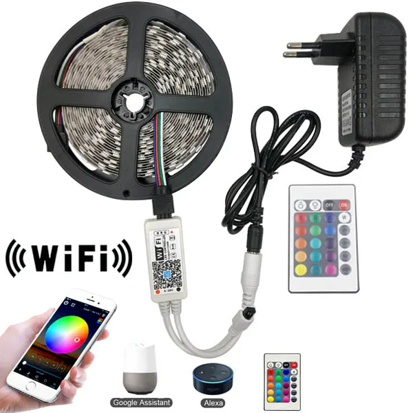 5M 2835 RGB WIFI LED Strip light Waterproof 10M 15M 5050 Led Ribbon Tape With WIFI Wireless Controller DC 12V Adapter Stripe Kit - Испускаемый цвет: 5m Set
