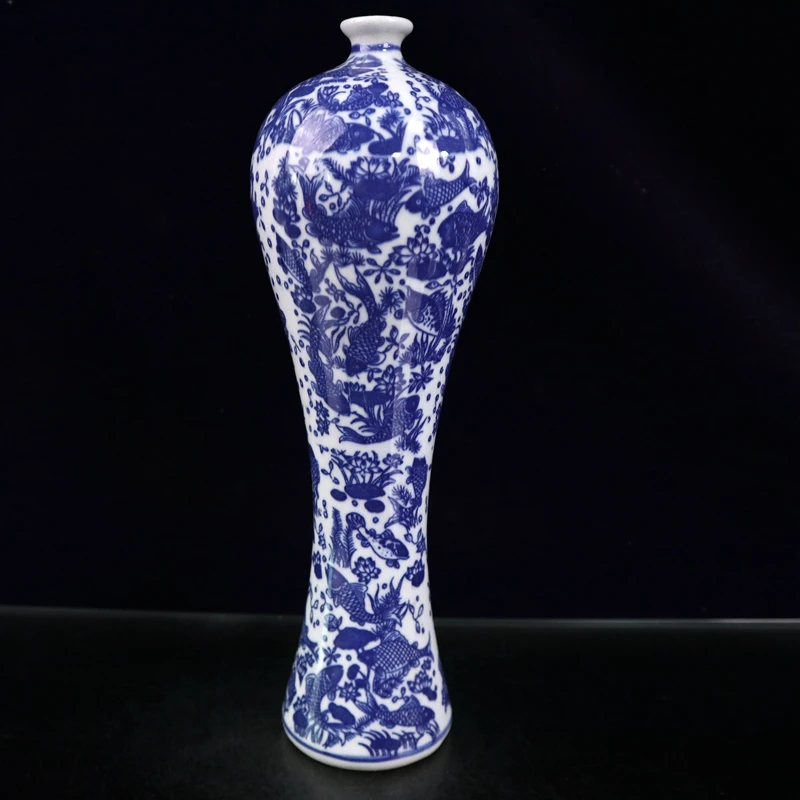 

YIZHU CULTUER ART Antique Collected China Porcelain Qing Qianlong Sea Grass fish Bottle Vase 12.6"