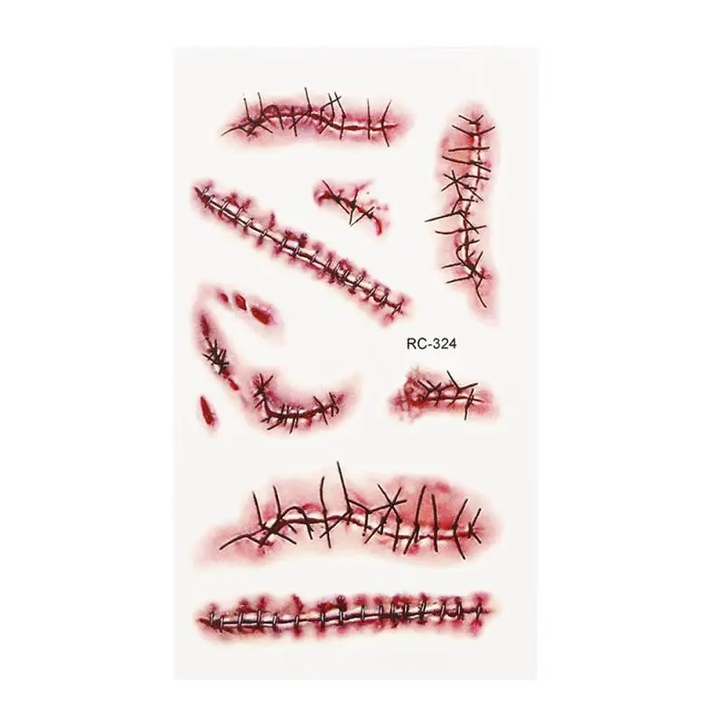 

6pcs Tattoo Sticker Rcool Fake Tatto Waterproof Instant Stitched Wound Scars Temporary Convenient For Halloween Decor
