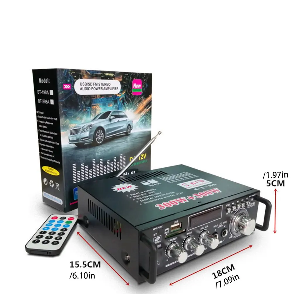 600 Вт 220 В/12 В Hifi стерео Fm 2Ch Amp Автомобильный домашний Usb Sd Mp3 Мини Usb карта Ac и Dc небольшой усилитель мощности