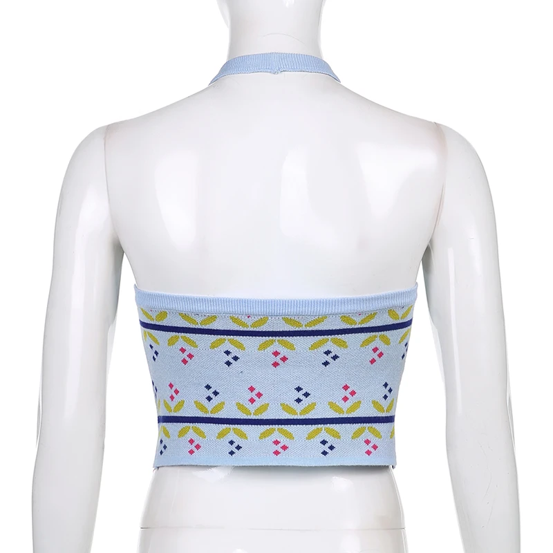 

Floral Print Cute Y2K Crop Top Women 2000s Aesthetic Kawaii Clothes Sleeveless Sexy Knit Halter Top Female Sweater Vest