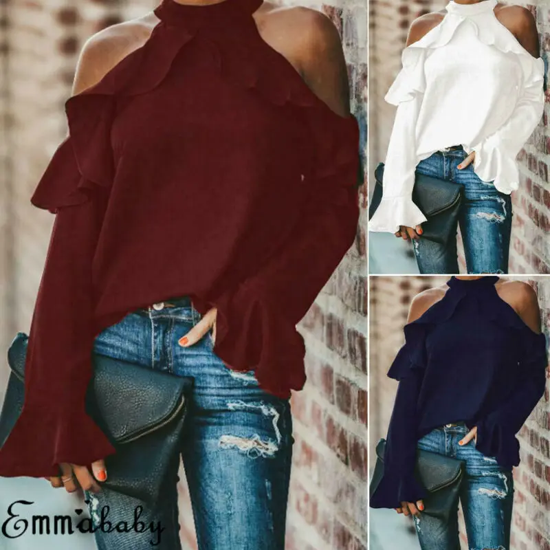 Женские сексуальные рубашки с открытыми плечами и рюшами Женская Повседневная