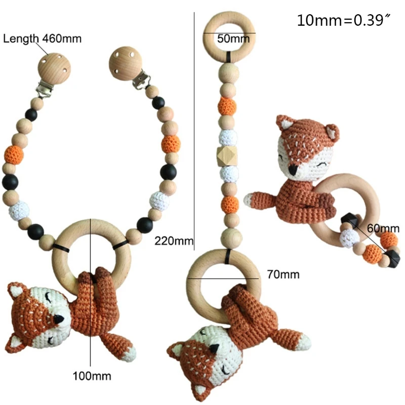 

3 Pcs/Set Baby Stroller Hanging Pendant Mobile Rattle Pacifier Chain Clip Nipple Dummy Holder Wooden Ring Bracelet Teether Infan