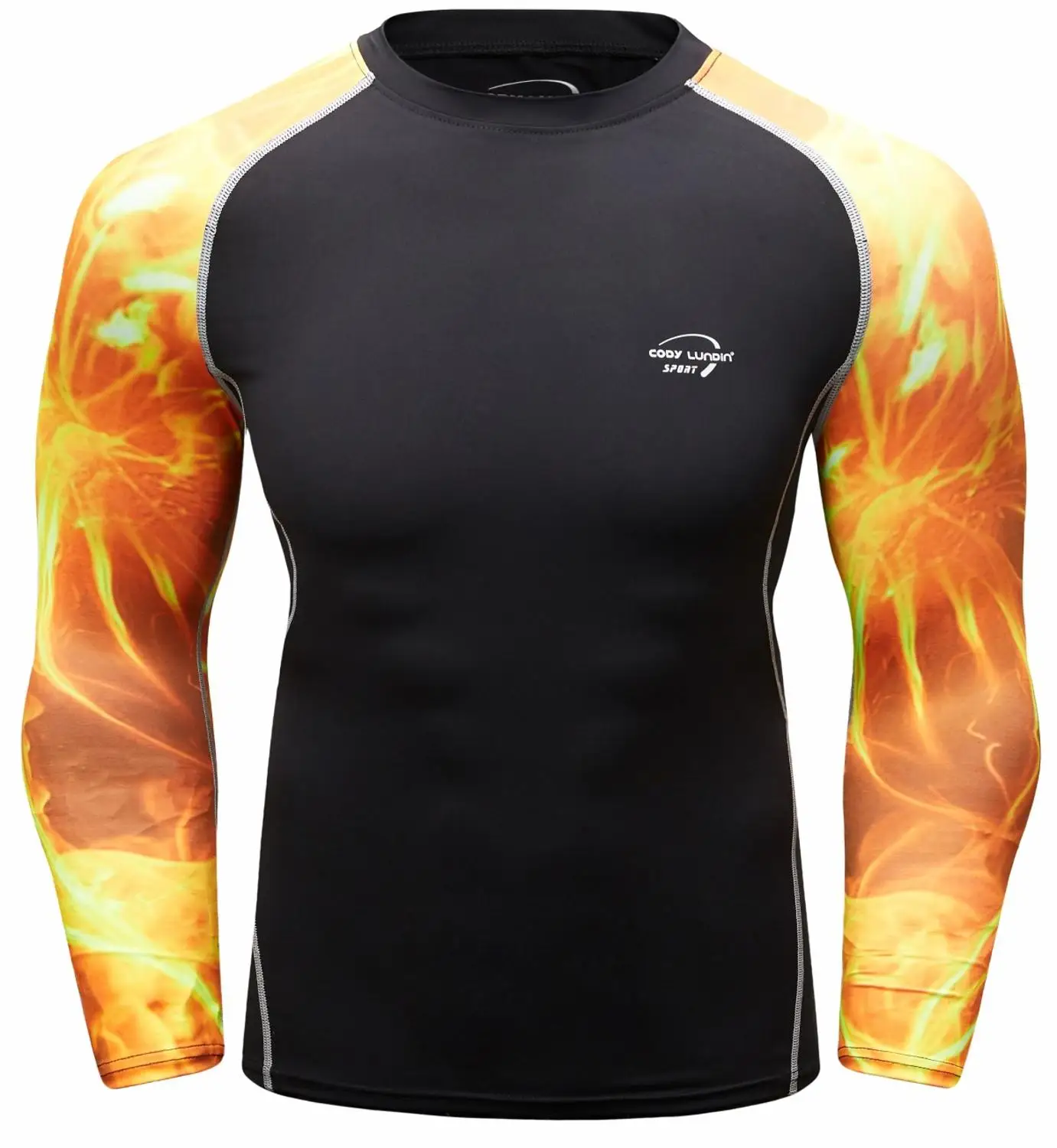 

Мужская компрессионная спортивная футболка для фитнеса, эластичная футболка с длинным рукавом и принтом, облегающая футболка для бега с дл...